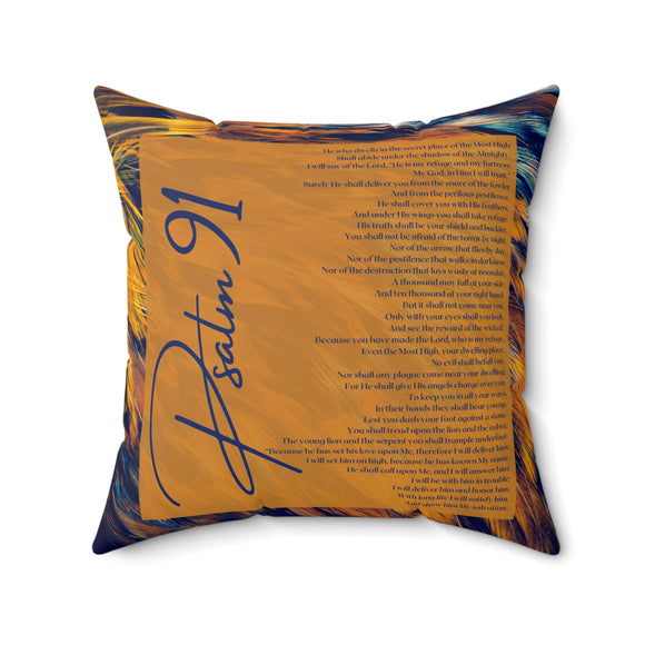 Psalm 91 Square Pillow Case | Blue & Gold