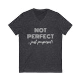 "Not Perfect" Unisex Jersey Short Sleeve V-Neck Tee