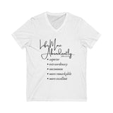 "Life More Abundantly" Unisex Jersey Short Sleeve V-Neck Tee