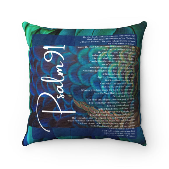 Psalm 91 Square Pillow Case | Blue & Green