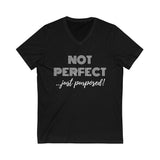 "Not Perfect" Unisex Jersey Short Sleeve V-Neck Tee