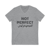 "Not Perfect" Unisex Jersey Short Sleeve V-Neck Tee