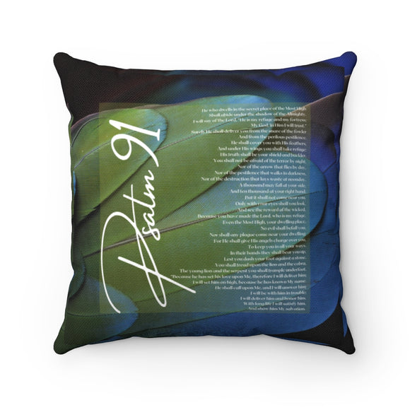 Psalm 91 Square Pillow Case | Blue & Green 2